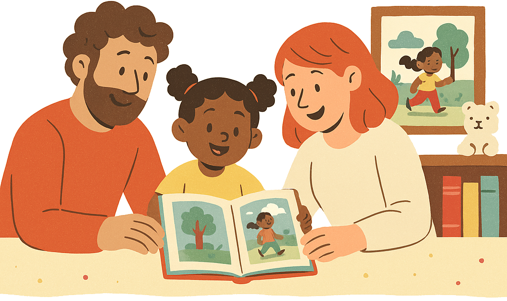Hero Illustration of a family storybook